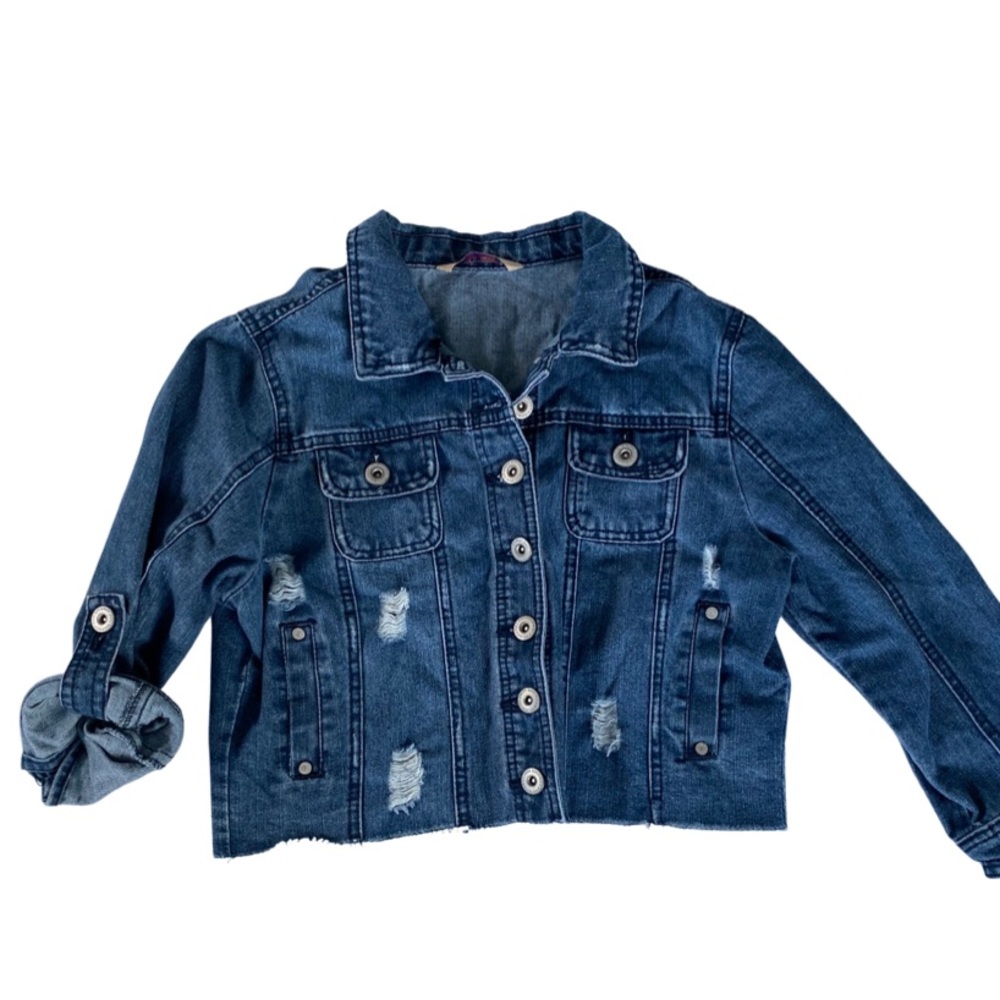 Cropped distressed jeans jacket